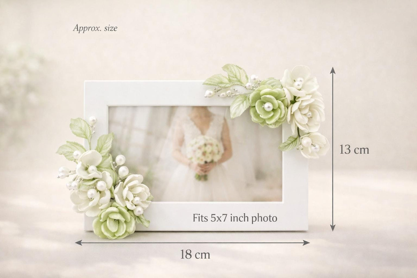 Sage and ivory glass flower frame detail