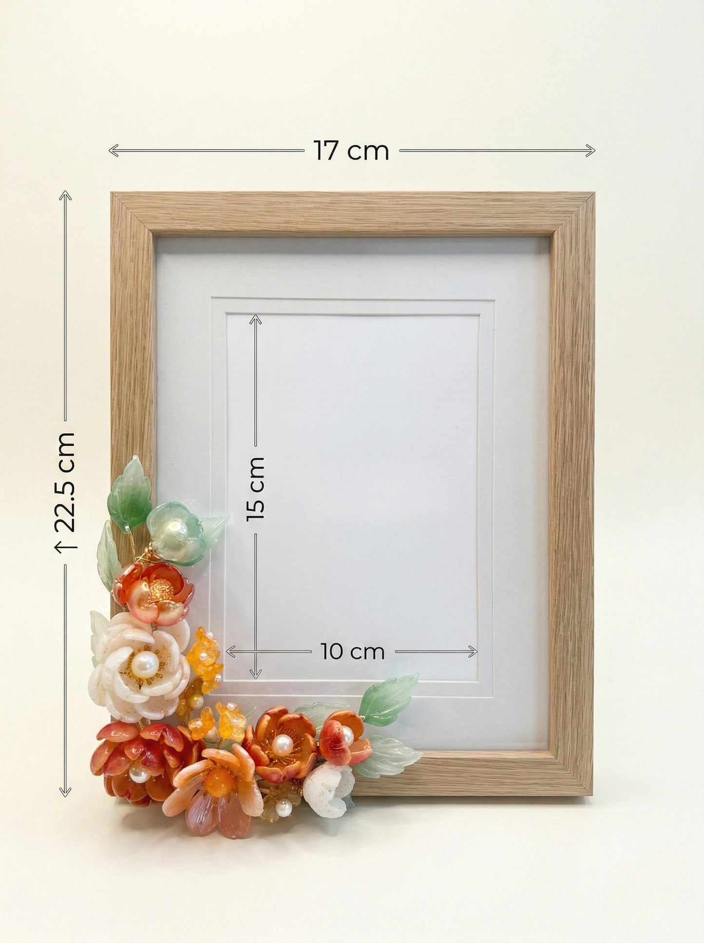 Glass flower frame size reference, fits 4x6 photo