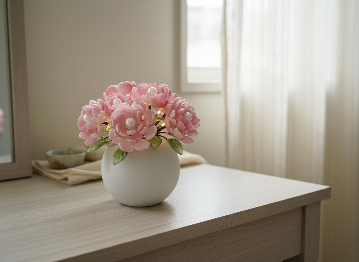 Pink peony glass flower vase size reference