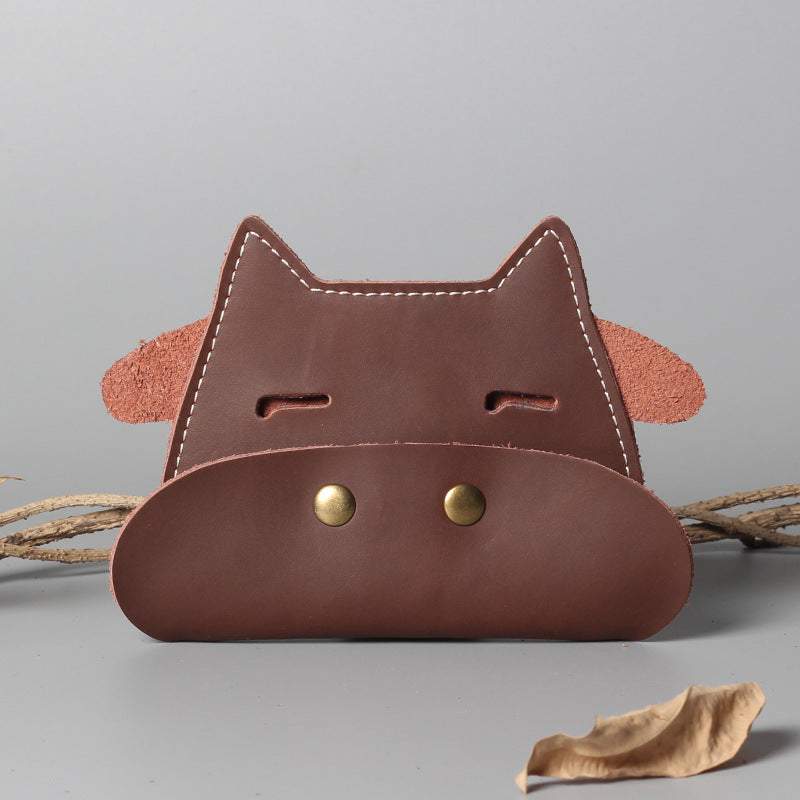 Crazy Horse Leather Card Holder Wallet - Retro Unisex Genuine Cowhide Slim 1-Fold Card Case