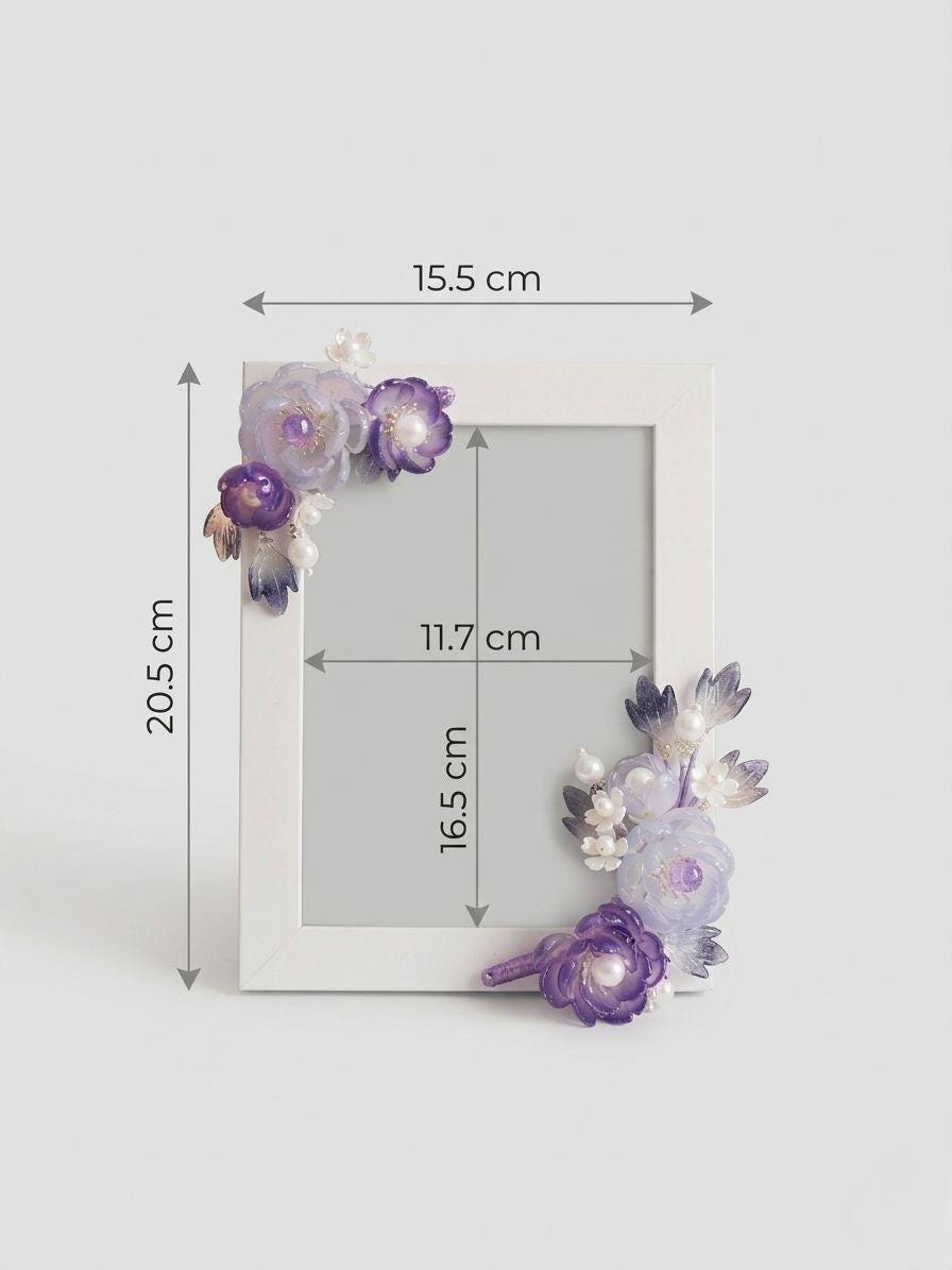 Purple glass flower frame size reference