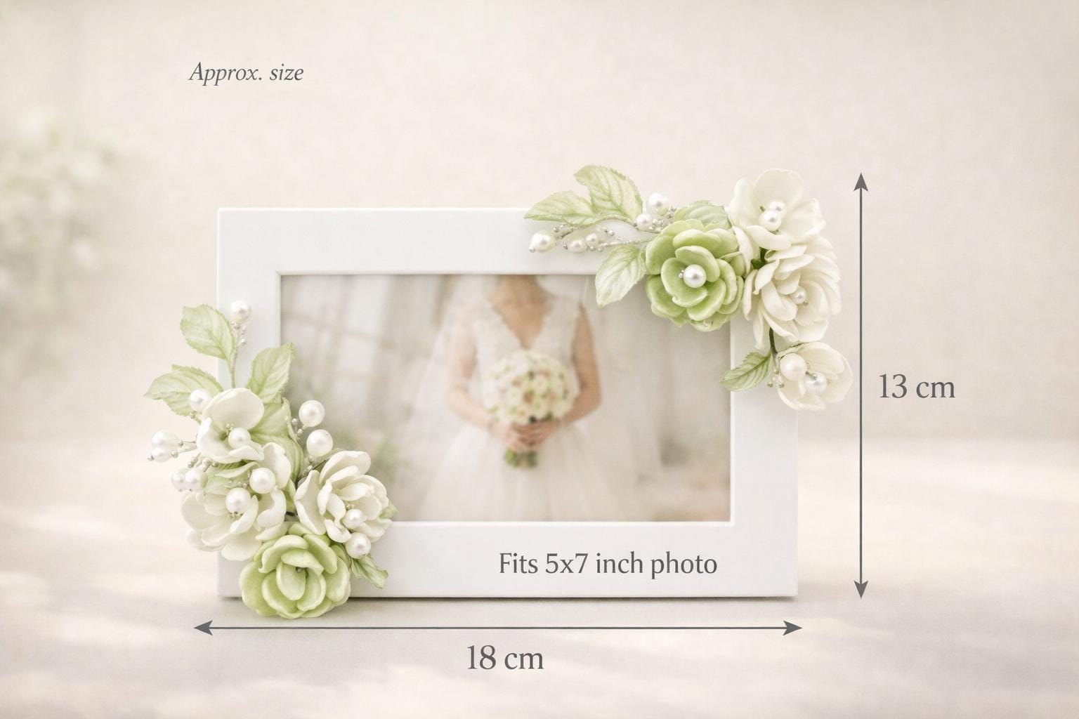 Sage and ivory glass flower frame detail