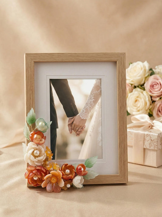 Terracotta pearl glass flower photo frame 4x6, handmade in Sydney