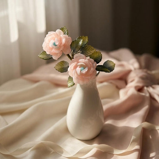 Pink rose glass flower night light, handmade in Sydney