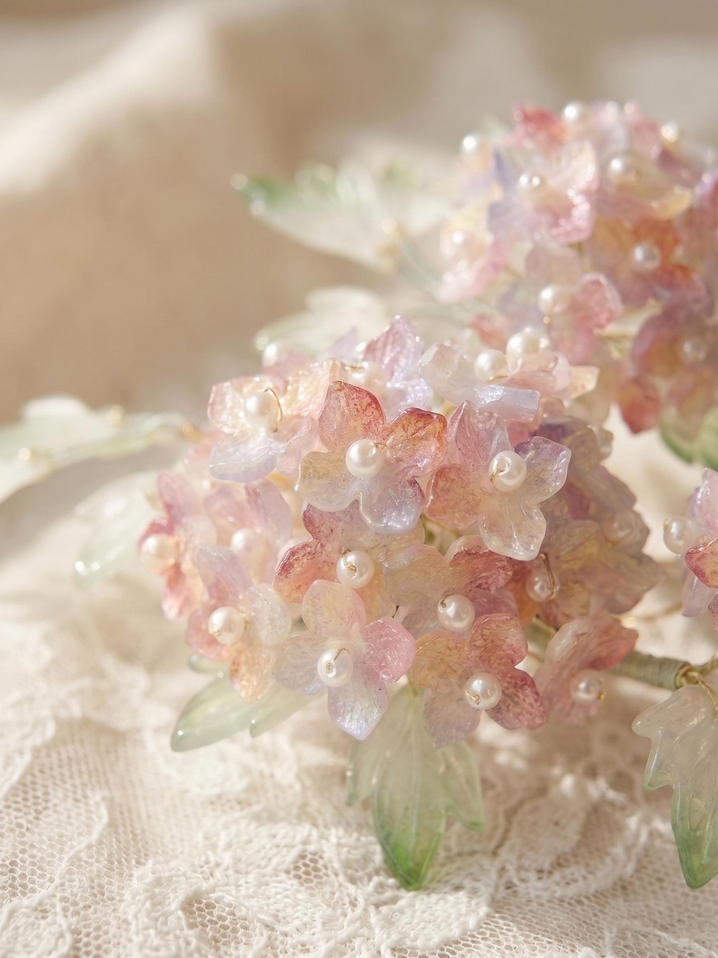 Detail of handmade glass flower petals