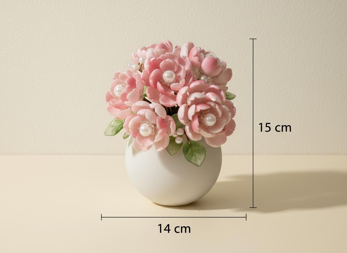 Pink glass peony vase styled on a vanity