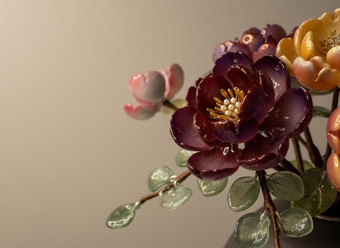 Macro detail of a purple glass peony bloom