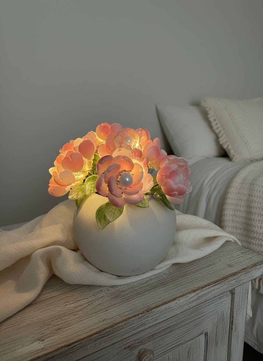 Ombre pink glass peony blooms detail