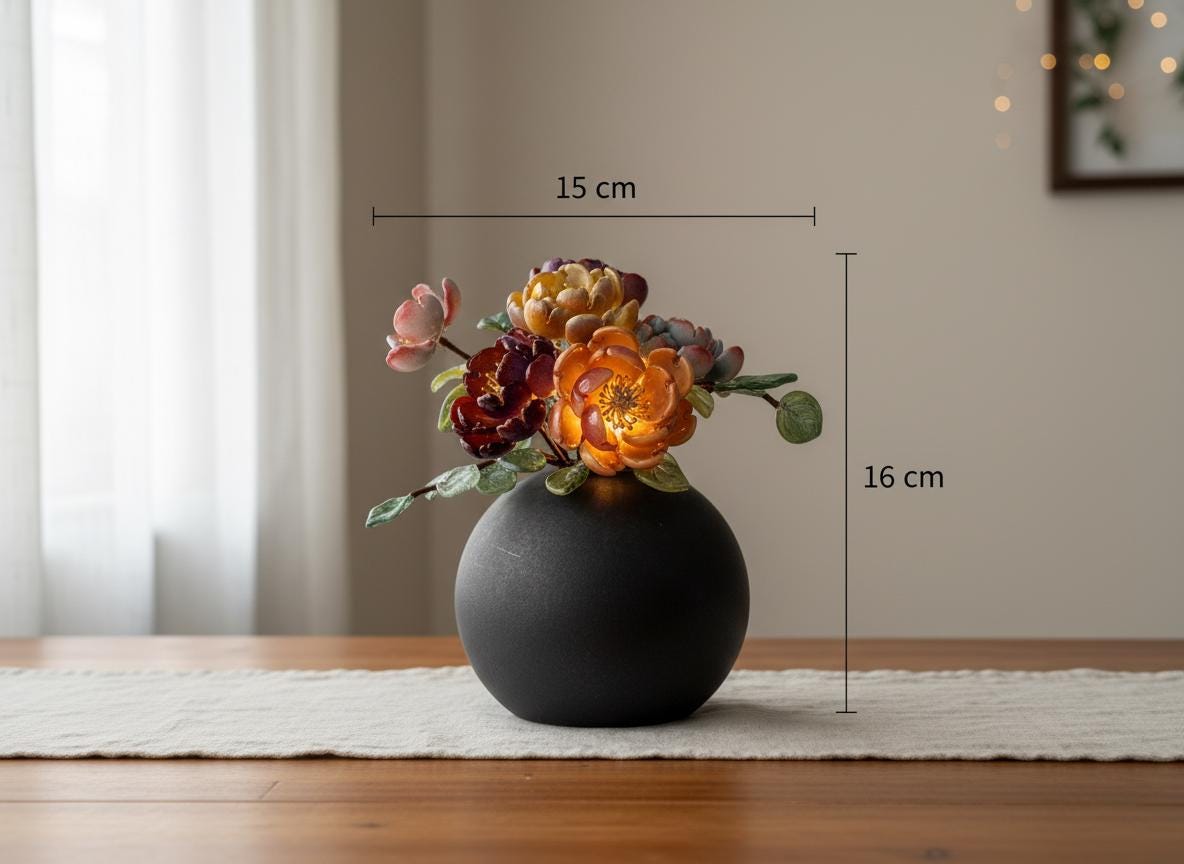 Size reference, approx 15 cm wide by 16 cm tall