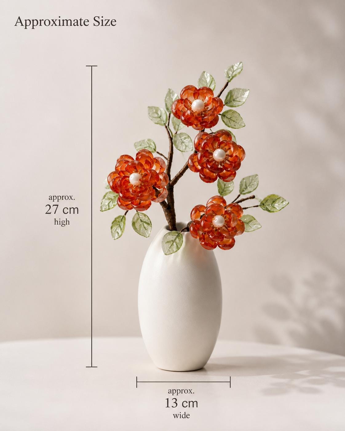 Red glass flower vase size reference