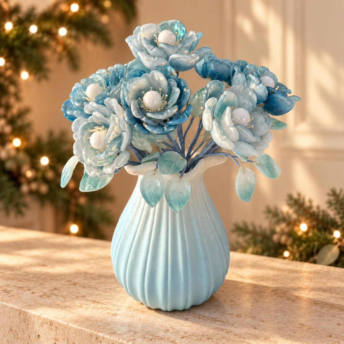 Light blue glass camellia styled view
