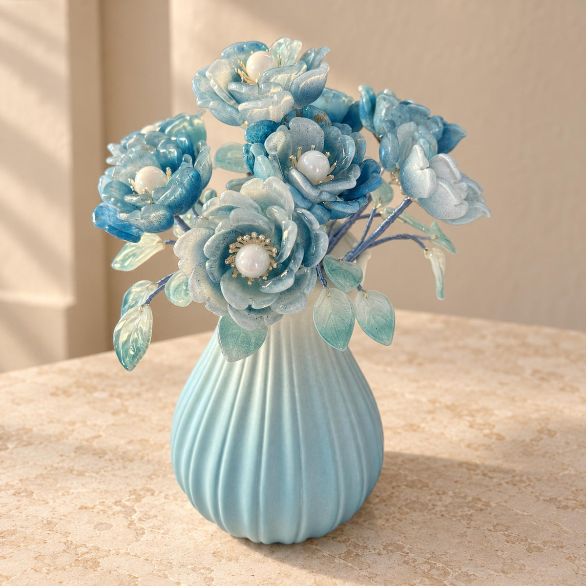 Ribbed ceramic vase detail