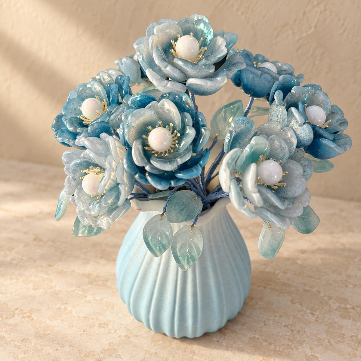 Glass camellia blooms detail