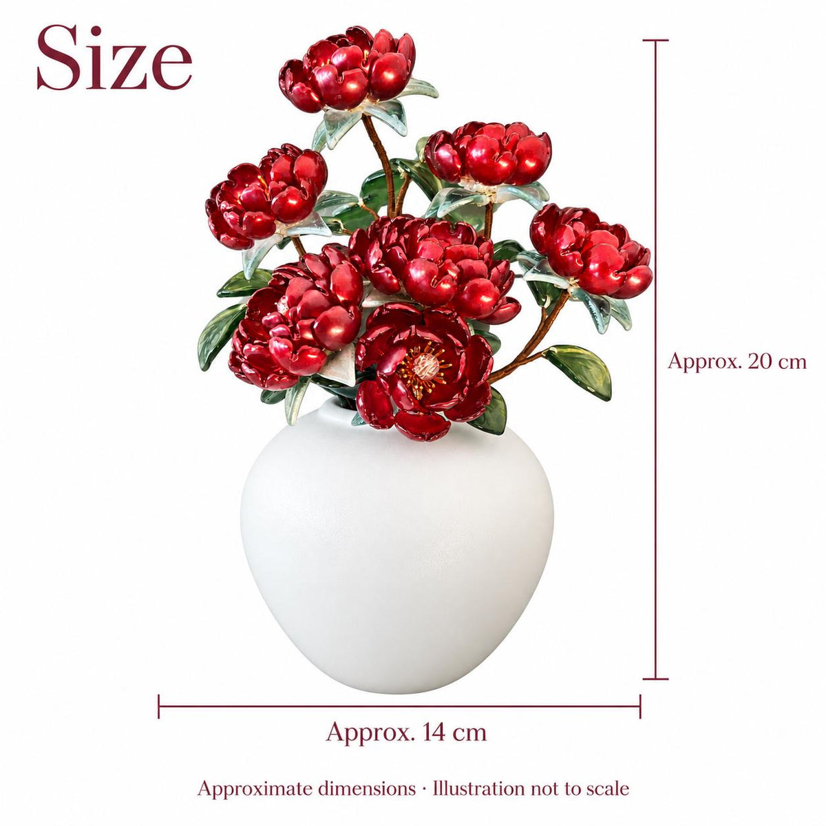 Red glass peony arrangement view 2