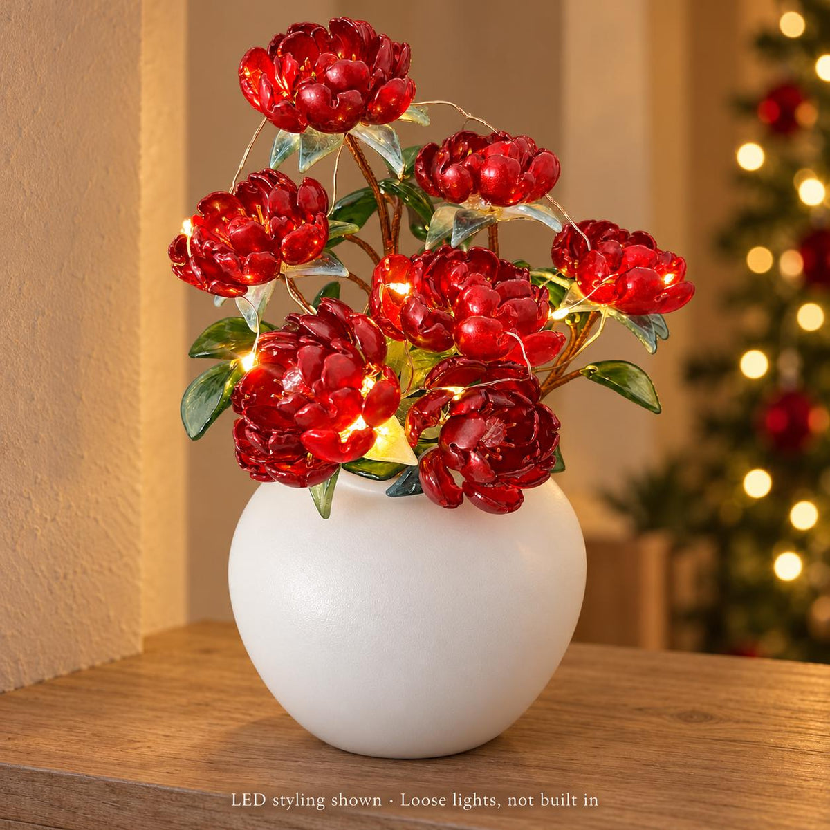 Red glass peony arrangement view 3