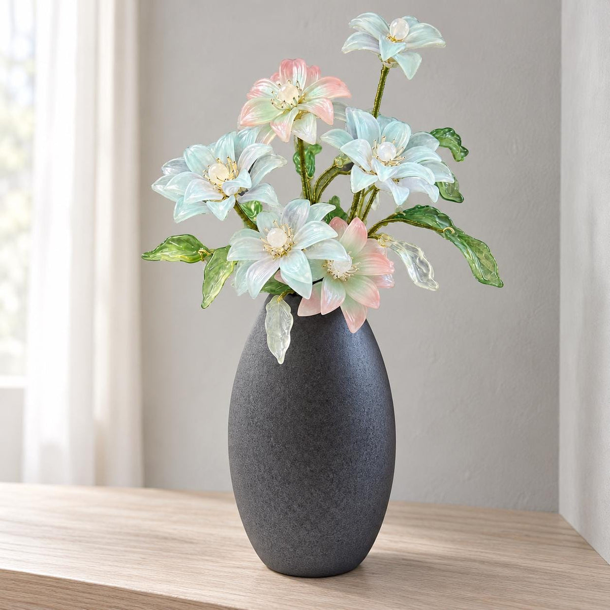 Glass lily arrangement view 7