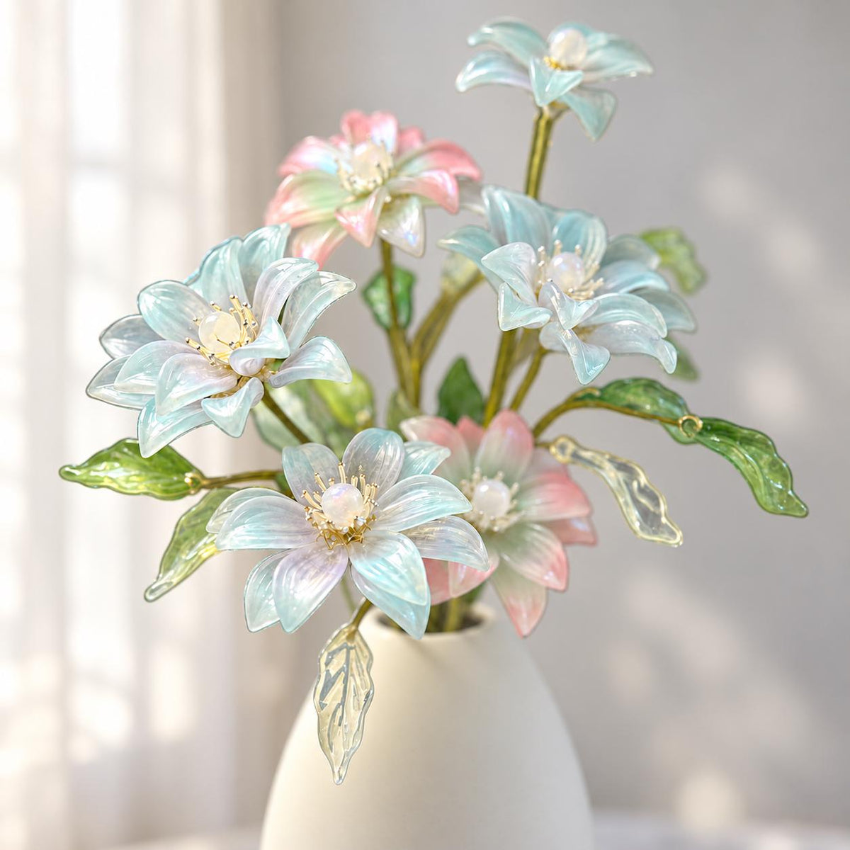 Glass lily arrangement view 12