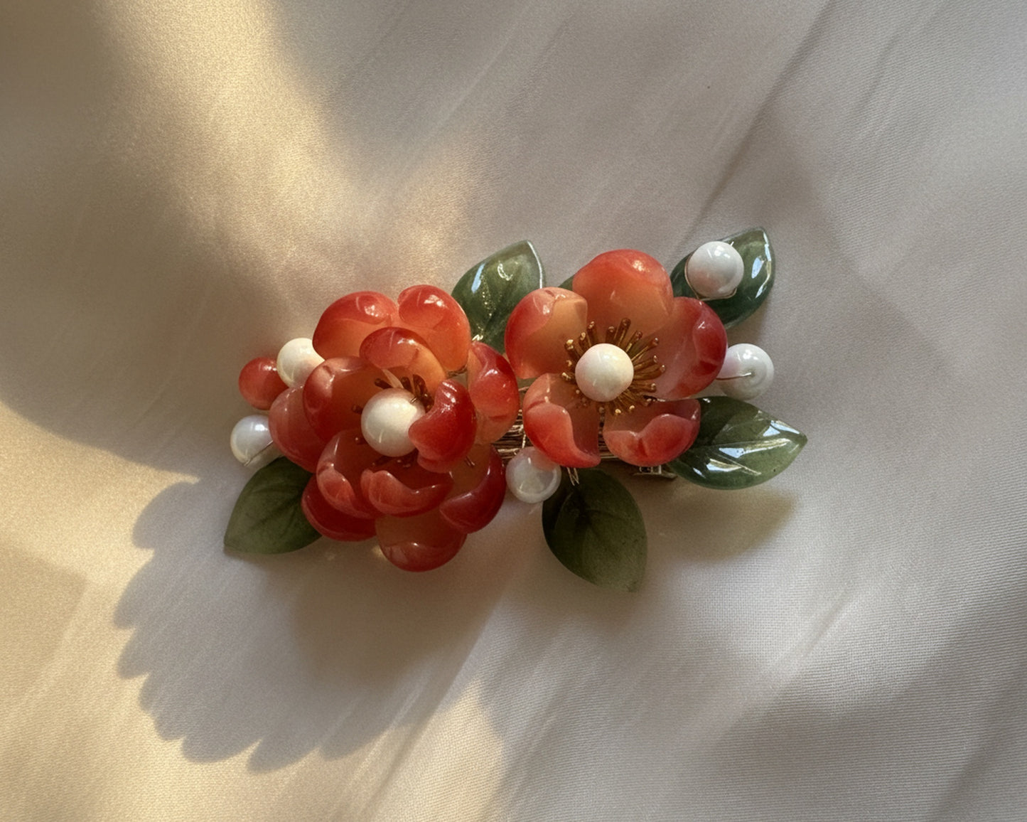 Red Camellia Glass Flower Hair Clip
