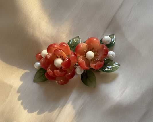 Red Camellia Glass Flower Hair Clip