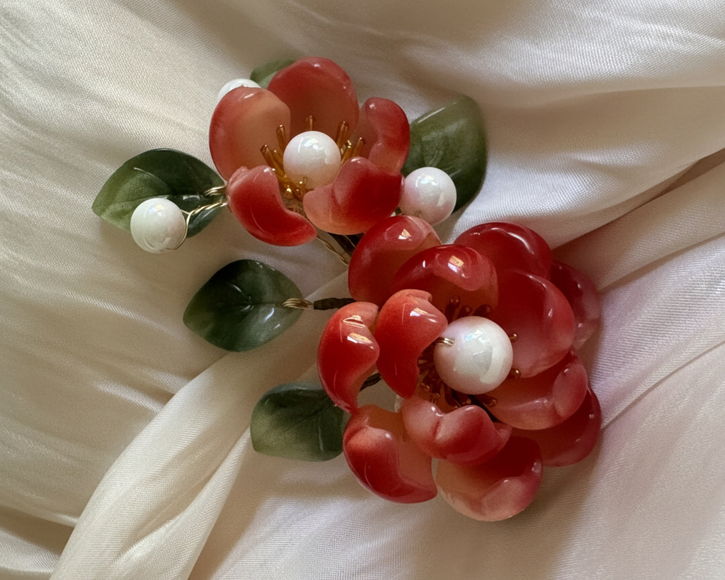 Red Camellia Glass Flower Hair Clip
